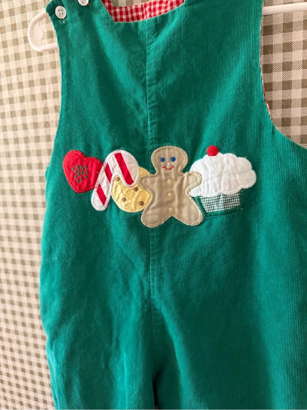 Red Gingham Kids' Crayon Applique Overalls - Unbranded